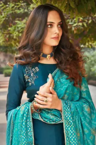 Teal blue embroidered silk palazzo
