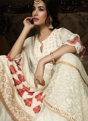 Cream embroidered georgette salwar kameez 2