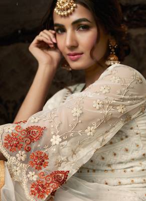 Cream embroidered georgette salwar kameez 3