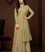 Olive green embroidered net anarkali suits