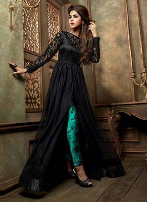 Black embroidered net anarkali suits 1