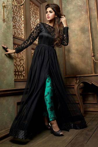 Black embroidered net anarkali suits