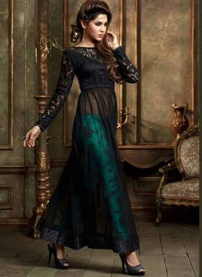 Black embroidered net anarkali suits 2