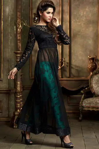 Black embroidered net anarkali suits