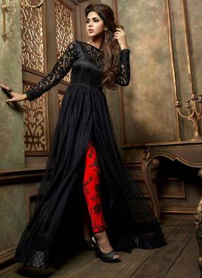 Black embroidered net anarkali suits 1