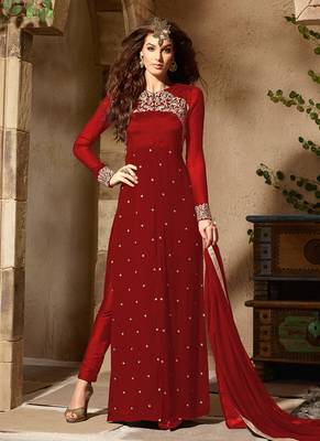 Red embroidered georgette salwar kameez 1