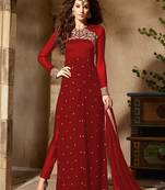 Red embroidered georgette salwar kameez
