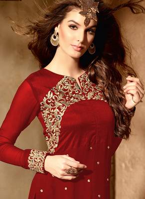 Red embroidered georgette salwar kameez 2