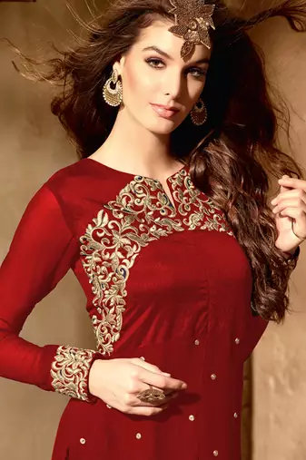 Red embroidered georgette salwar kameez