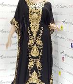 black  Moroccan Dubai Kaftan Arabic Abaya Dress  Fancy Long Gown 