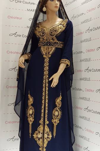 navy blue Moroccan Dubai Kaftans Farasha Abaya Dress  Fancy Long Gown