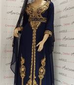 navy blue Moroccan Dubai Kaftans Farasha Abaya Dress  Fancy Long Gown
