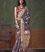 Gray pure paithani zari tissue handloom weaving saree