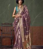 Light plum paithani zari tissue handloom weaving saree
