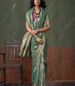 Light turquoise paithani zari tissue handloom weaving saree