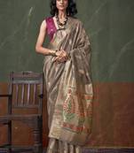 Light brown paithani zari tissue handloom weaving saree