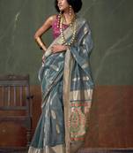 Light sky blue paithani zari tissue handloom weaving saree
