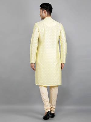    lemon colour jacquard design kurta sets 2