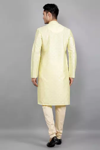    lemon colour jacquard design kurta sets
