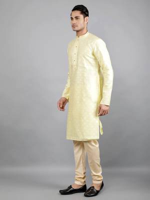    lemon colour jacquard design kurta sets 3