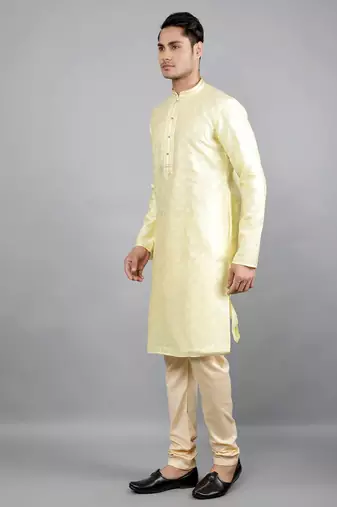    lemon colour jacquard design kurta sets
