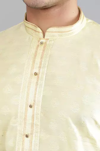    lemon colour jacquard design kurta sets