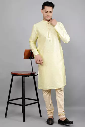    lemon colour jacquard design kurta sets