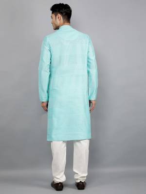    sky blue colour jacquard design kurta sets 2