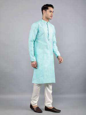    sky blue colour jacquard design kurta sets 3