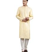fawn colour woven design kurta sets