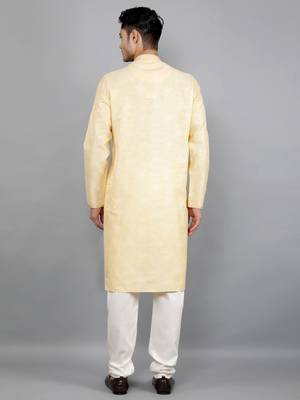    fawn colour woven design kurta sets 2