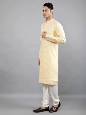    fawn colour woven design kurta sets 3
