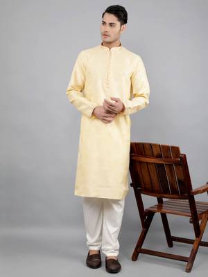    fawn colour woven design kurta sets 5