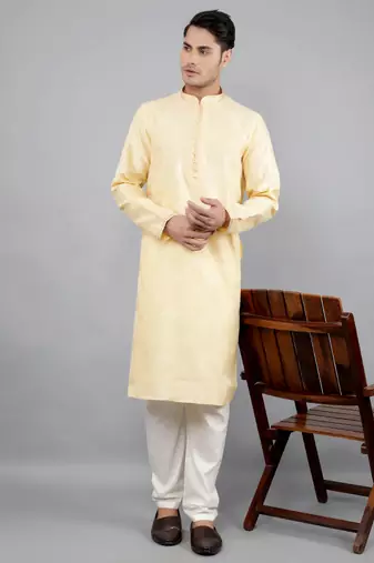    fawn colour woven design kurta sets