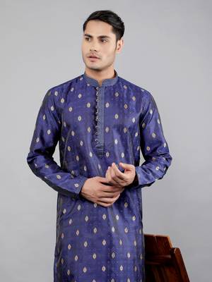    navy colour woven design kurta sets 1