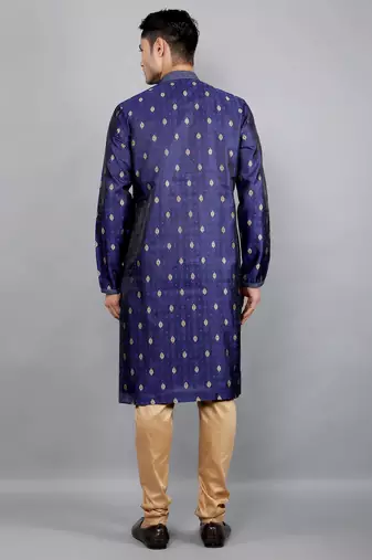    navy colour woven design kurta sets
