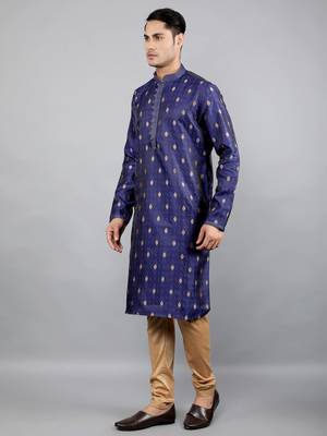    navy colour woven design kurta sets 3