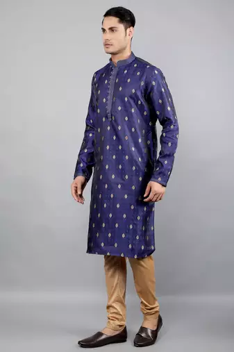    navy colour woven design kurta sets