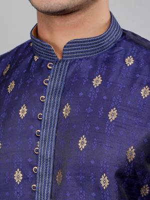    navy colour woven design kurta sets 4