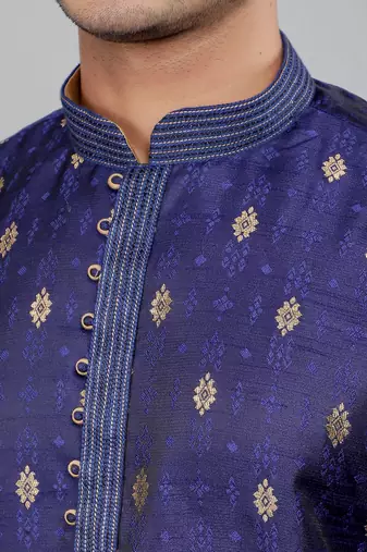    navy colour woven design kurta sets