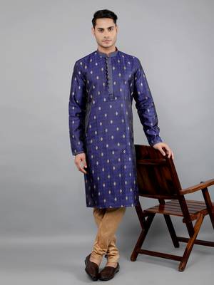    navy colour woven design kurta sets 5