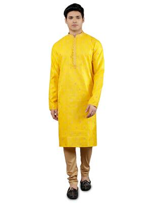    yellow colour woven design kurta sets 1