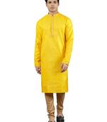 yellow colour woven design kurta sets