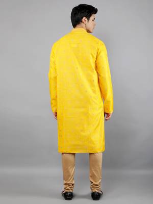    yellow colour woven design kurta sets 2
