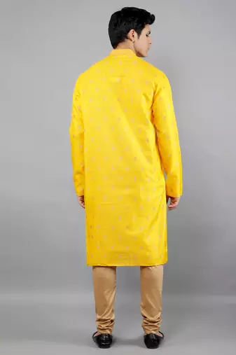    yellow colour woven design kurta sets