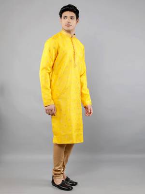   yellow colour woven design kurta sets 3