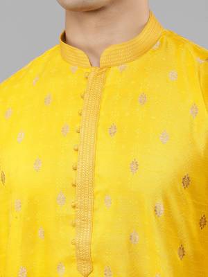    yellow colour woven design kurta sets 4
