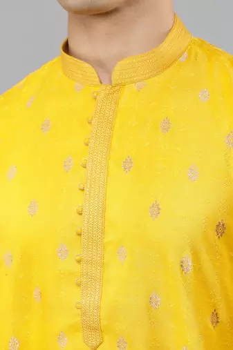    yellow colour woven design kurta sets