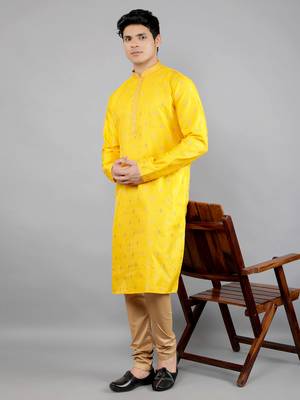    yellow colour woven design kurta sets 5