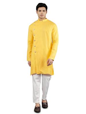    yellow colour woven design kurta sets 1